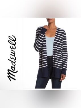 Madewell Walker Open Cardigan Dark Nightfall Chic Striped Wool Alpaca Women’s XS